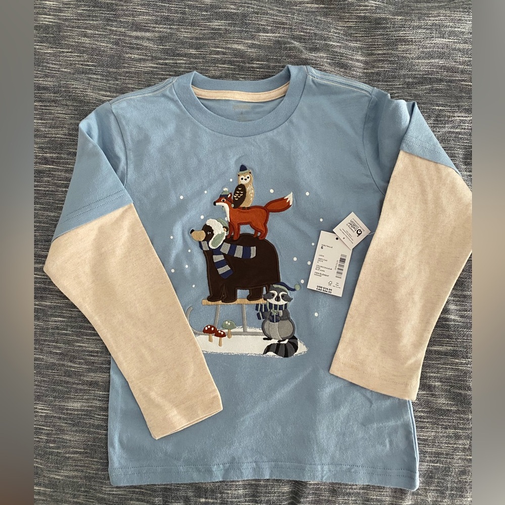 Gymboree Long sleeve blue Holiday Animal Print Shirt